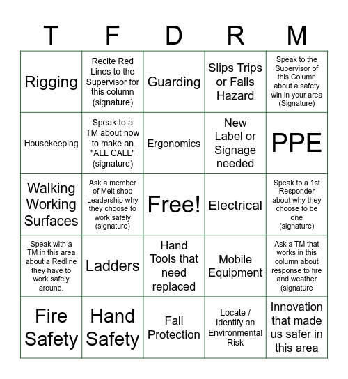 NSD Hot Mill Bingo Card