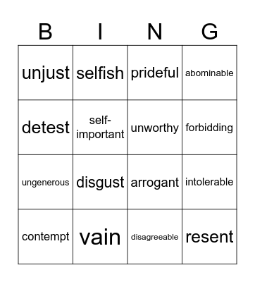 Pride and Prejudice Bingo Card