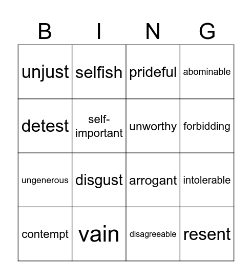 Pride and Prejudice Bingo Card