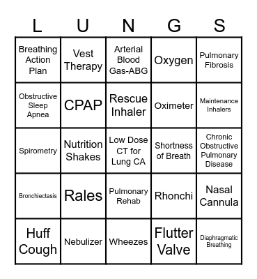 COPD BINGO Card