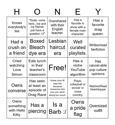 Gay in High School BINGO Card