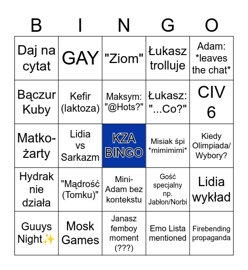 KZA BINGO Card