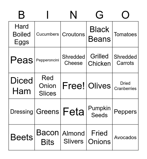 Salad Card Bingo Card