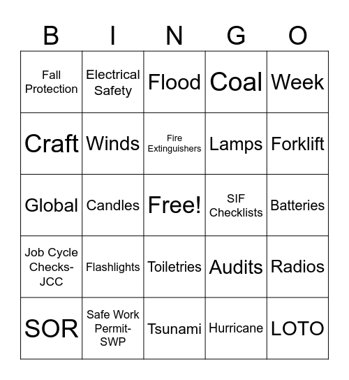 Global EHS Week Bingo Card