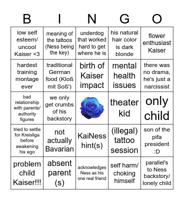 Michael Kaiser's backstory Bingo Card