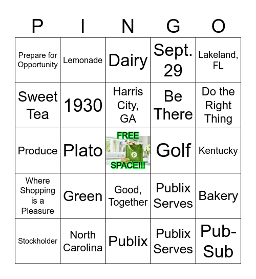 Publix BINGO! Bingo Card