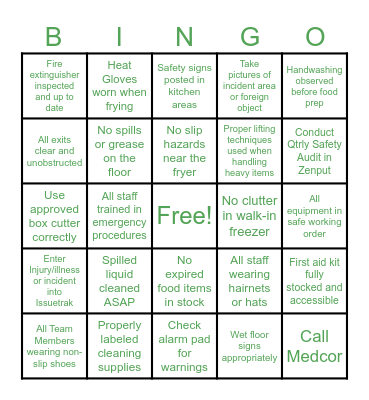 All About Safety Bingo Card