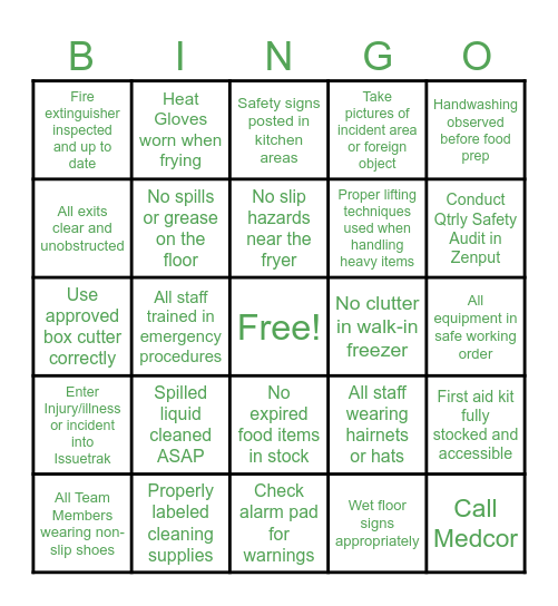 All About Safety Bingo Card