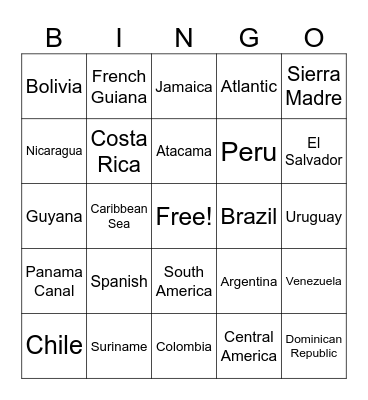Latin America Geography Bingo Card