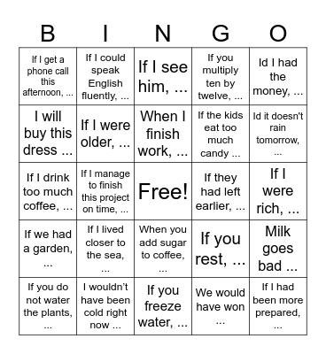 A review of conditionals Bingo Card