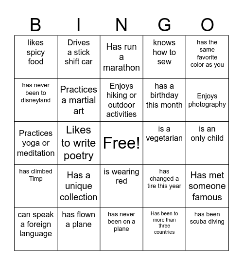 Human Bingo: Cards Bingo Card