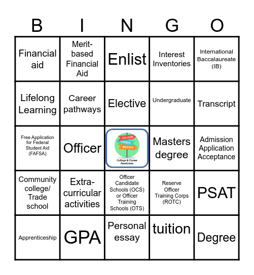 College and Career Bingo Card