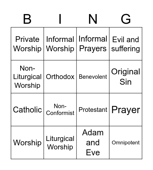 Worship and Prayer Bingo Card