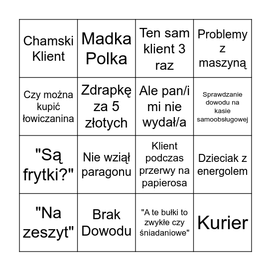 Żabkowe Bingo Card