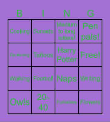 Dani’s Bingo Card! Bingo Card