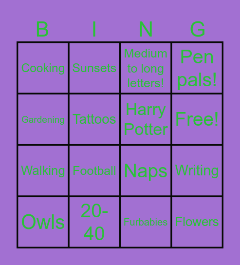 Dani’s Bingo Card! Bingo Card