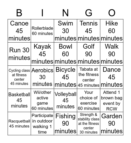BINGO BANGO BONGO Bingo Card