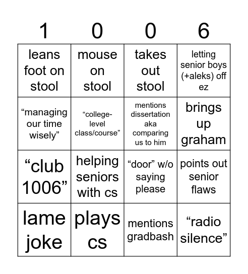 CS LECTURE Bingo Card