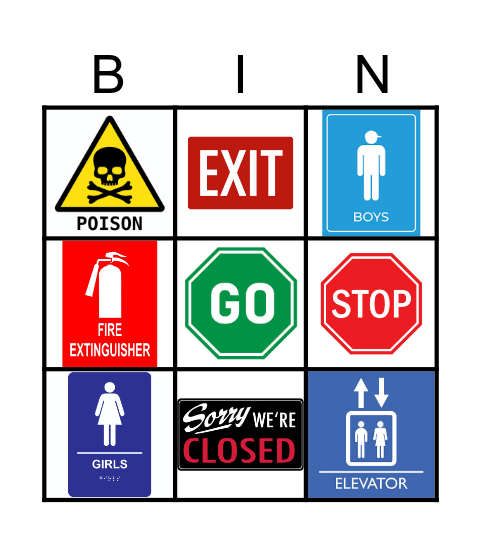 Safety Signs Bingo Card