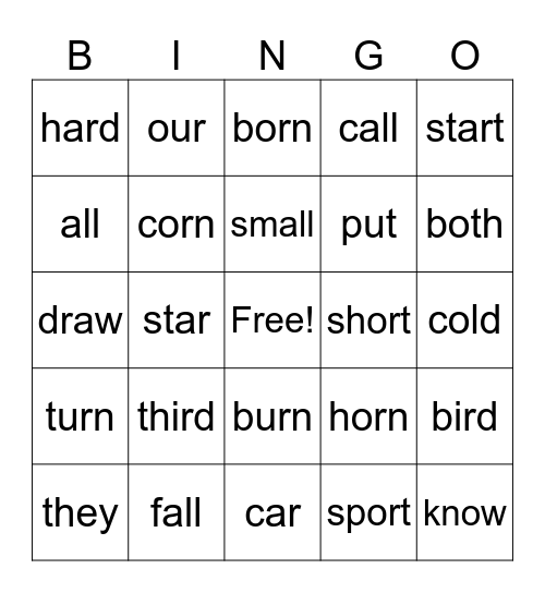 Superkids Unit 13 Bingo Card