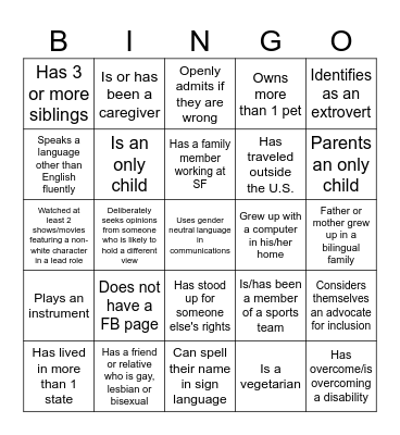 D&I Bingo Card