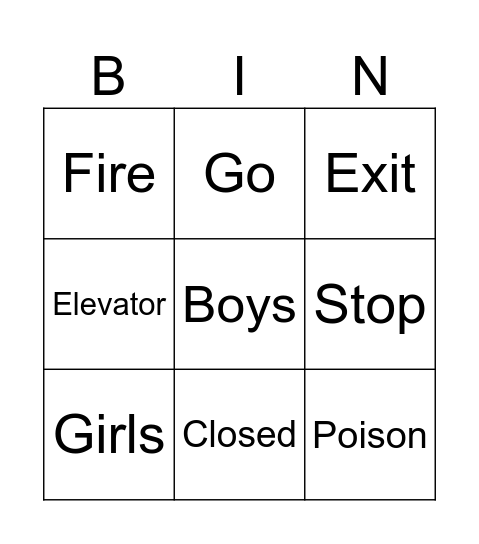 Safety Bingo Words Bingo Card