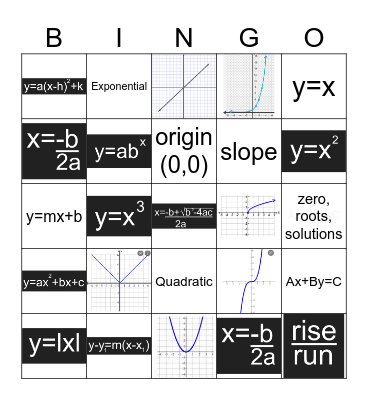 Algebra Bingo Card