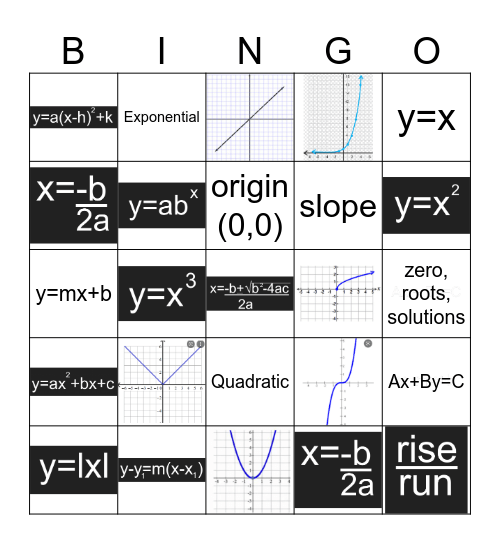 Algebra Bingo Card