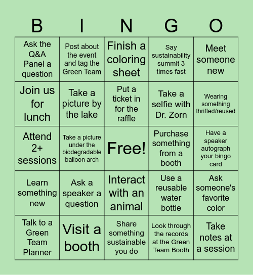 Sustainability Summit Bingo Card