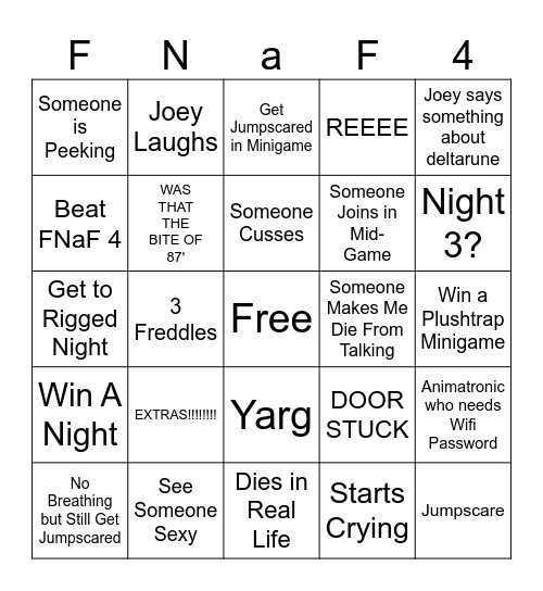 FNaF 4 Bingo Card