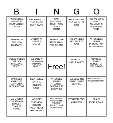 SUNRISE VISTA Bingo Card
