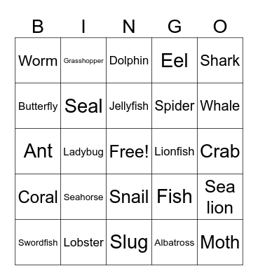 Animal Bingo Card