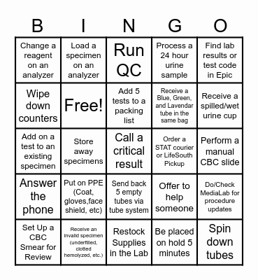 Medical Lab Professionals Week 2024 Bingo Card