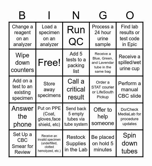 Medical Lab Professionals Week 2024 Bingo Card