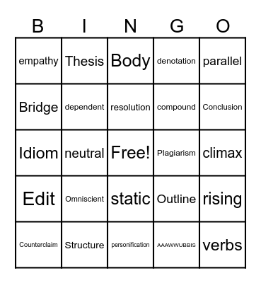 Englo-Bingo Card