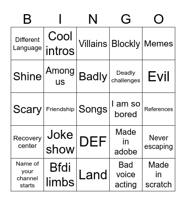 Object show bingo Card