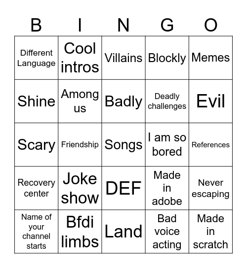 Object show bingo Card