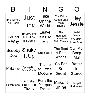 Theme Songs Bingo Card