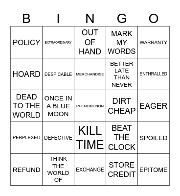 Unit 7 Bingo Card