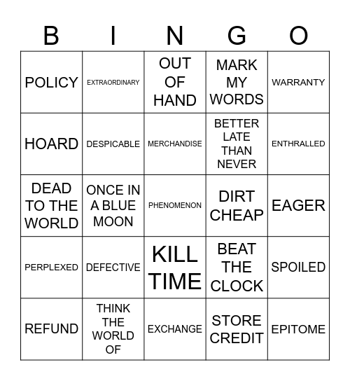 Unit 7 Bingo Card