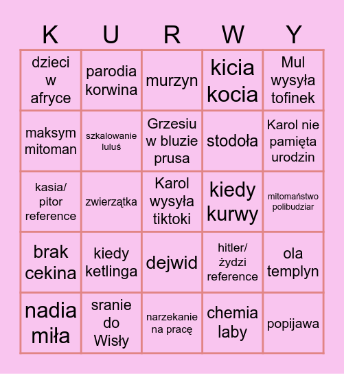 Kurwy Bingo Card