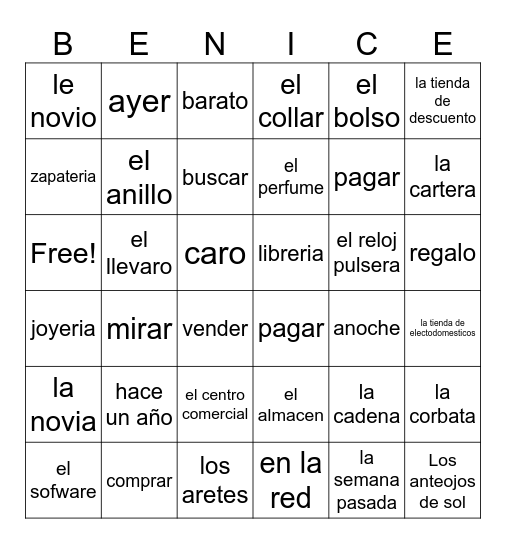 7B Que Regalo Bingo Card