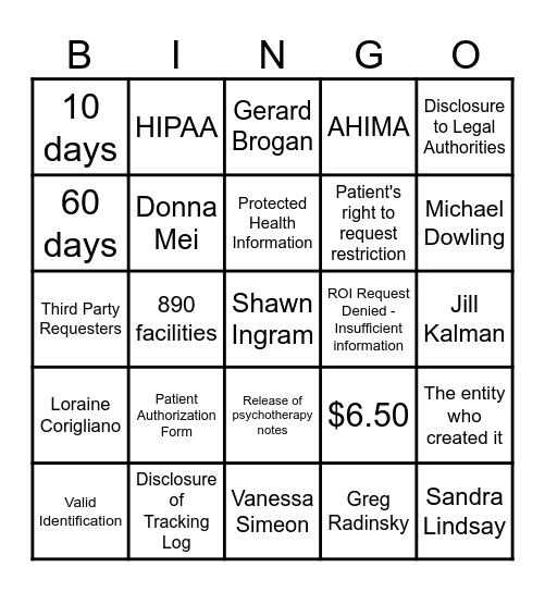HIP Week 2024 Bingo Card