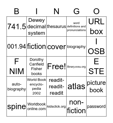 Monument Library Bingo Card