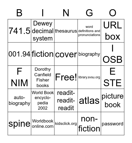 Monument Library Bingo Card