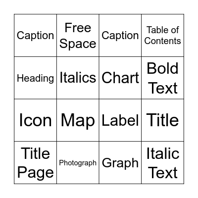 Text Feature Bingo Card