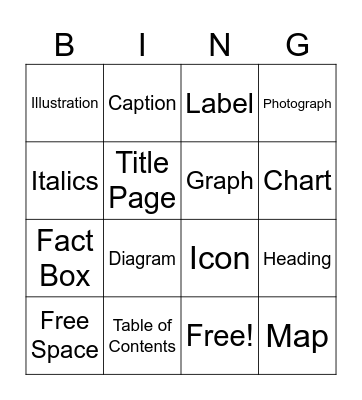 Text Feature Bingo Card