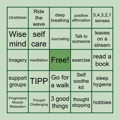 Coping skills bingo Card