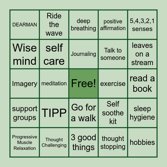 Coping skills bingo Card