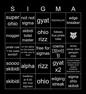 ALPHA SIGMA BINGO 🐺😮‍💨 Bingo Card